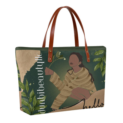 Women's Tote Bag | Diving Cloth Black Woman with Flowers, Green, Grace, Beauty (Designed by Dunbi)