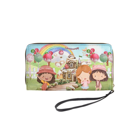 Long Wallet With Black Hand Strap Watercolor, Candy, Pastel, Lollypops, Chocolate, Treats, Dessert, Girls, Friends, Rainbow, Candy Shop, Hot Air Balloon, Cake Pops, Chocolate Clouds (Designed by Dunbi)