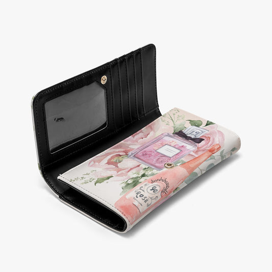 Foldable Wallet  Dusty Rose, Pink, Perfume, High Heels Champagne & Roses, Aesthetic, Feminine, Fashion (Designed by Dunbi)