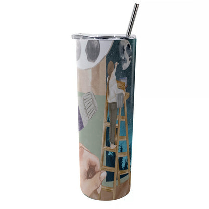 Glitter Tumbler With Stainless Steel Straw 20oz This is My Canvas, Art, Oil Paints, Watercolor, Moon, Stars, Girls, Teamwork, Friendship (Designed by Dunbi)