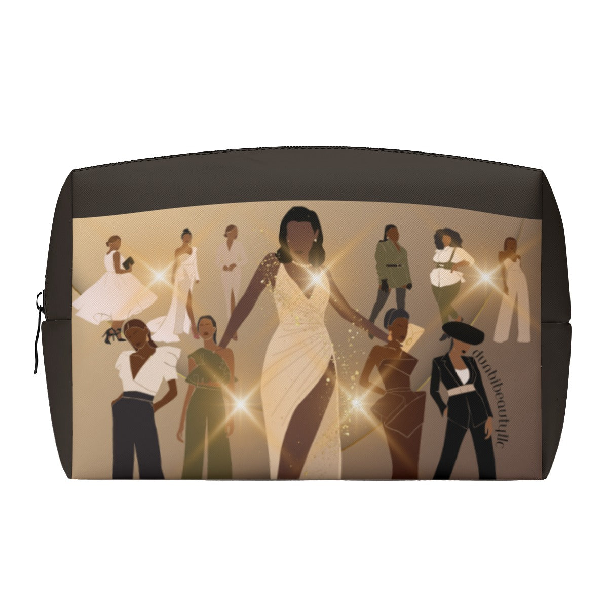 PU Cosmetic Bag Black Women in Fashion, Style, Trendsetter, Beauty, Edge, Grace, Elegance, Confidence, Glowing, (Designed by Dunbi)