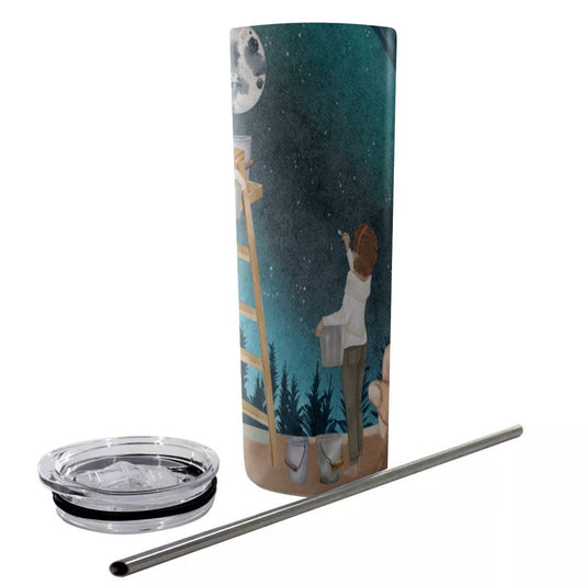 Glitter Tumbler With Stainless Steel Straw 20oz This is My Canvas, Art, Oil Paints, Watercolor, Moon, Stars, Girls, Teamwork, Friendship (Designed by Dunbi)