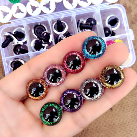 High Quality 30pcs/box Plastic Safty Glitter Glass Eyes For Toys Crafts Animals Amigurumi Crochet Dolls Making 9/10/12/14/16mm