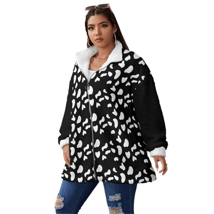 All-Over Print Women's Borg Fleece Stand-up Collar Coat With Zipper Closure(Plus Size) (Designed by Dunbi) - DunbiBeauty, LLC