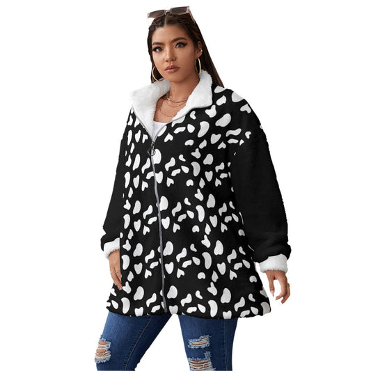All-Over Print Women's Borg Fleece Stand-up Collar Coat With Zipper Closure(Plus Size) (Designed by Dunbi) - DunbiBeauty, LLC