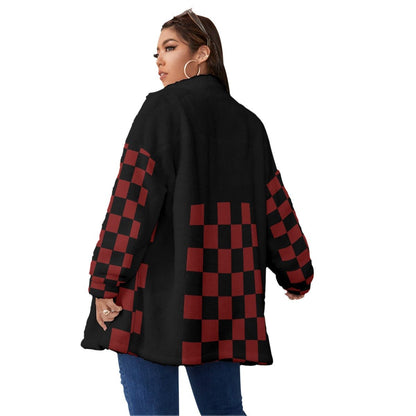 All-Over Print Women's Borg Fleece Stand-up Collar Coat With Zipper Closure(Plus Size) (Designed by Dunbi) - DunbiBeauty, LLC