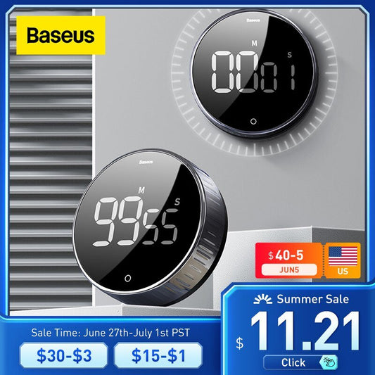 Baseus Magnetic Kitchen Timer Digital Timer Manual Countdown Alarm Clock Mechanical Cooking Timer Cooking Shower Study Stopwatch - DunbiBeauty, LLC