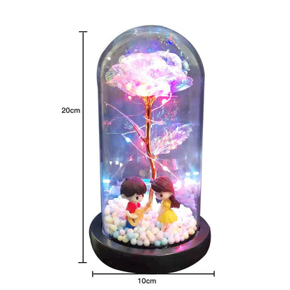 Beauty Eternal Flower Rose in Flask Wedding Decoration Artificial Flowers Glass Cover for Valentine'S Day Gift Home Decor - DunbiBeauty, LLC