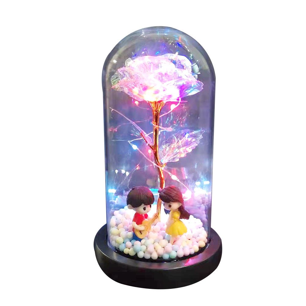 Beauty Eternal Flower Rose in Flask Wedding Decoration Artificial Flowers Glass Cover for Valentine'S Day Gift Home Decor - DunbiBeauty, LLC