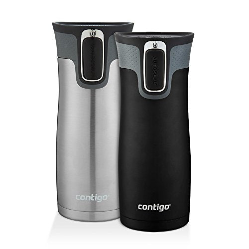 Contigo West Loop Vacuum-Insulated Stainless Steel Thermal Travel Mug with AUTOSEAL Spill-Proof Lid, 16oz 2-Pack, Steel/Matte Black - DunbiBeauty, LLC