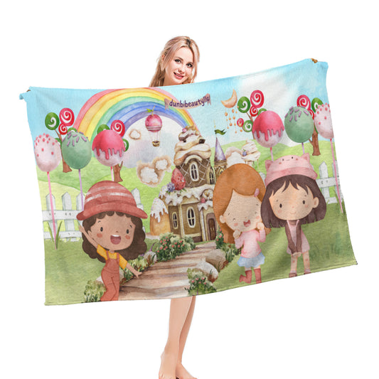 Single-Sided Printed Blanket (Horizontal) | 350GSM Flannel - Watercolor, Candy, Pastel, Lollypops, Chocolate, Treats, Dessert, Girls, Friends, Rainbow, Candy Shop, Hot Air Balloon, Cake Pops, Chocolate Clouds (Designed by Dunbi)