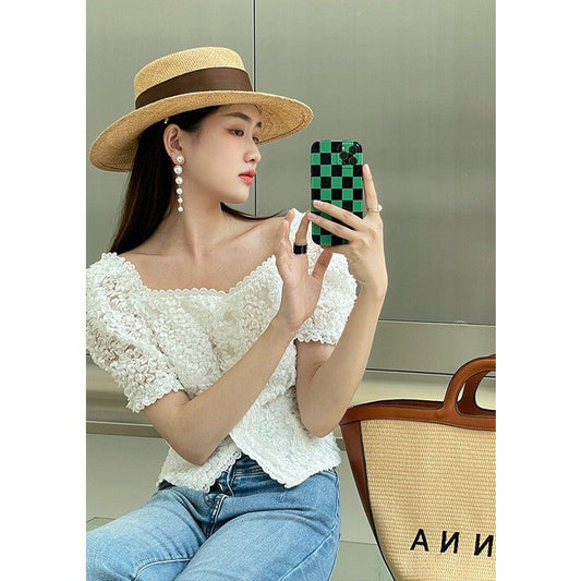 Embroidered Women's New French Retro Solid Color Cropped Shirt - DunbiBeauty, LLC