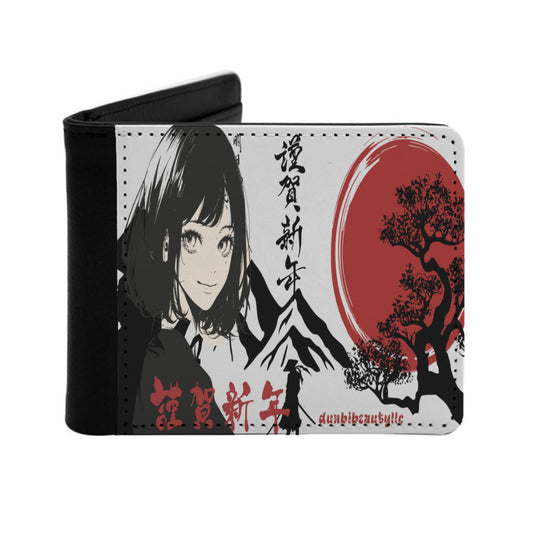 Customized Men's Wallet｜PU -Japan, Japanese, Red, Samurai, Pretty Girl, Tiger, Kanji, Mountains (Designed by Dunbi)