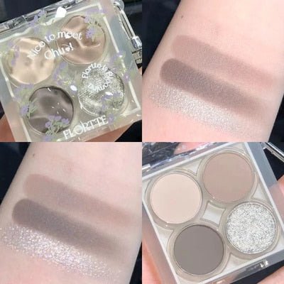 FLORTTE Four-color Eye Shadow Water Ripple Eyeshadow Palette With PendantShimmer Matte Long Lasting Waterproof Eye Makeup - DunbiBeauty, LLC