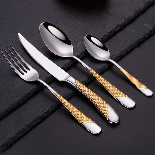 Kitchen Tableware Cutlery Set Silver Cutlery Set Stainless Steel Luxury Dinnerware Fork Spoon Knife Western Dinner Set Gold - DunbiBeauty, LLC