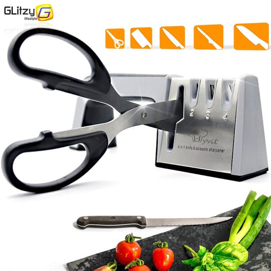 Knife Sharpener 4 Stage Professional Kitchen Sharpening Stone Scissors Grinder Knives Tungsten Diamond Ceramic Whetstone Tool - DunbiBeauty, LLC