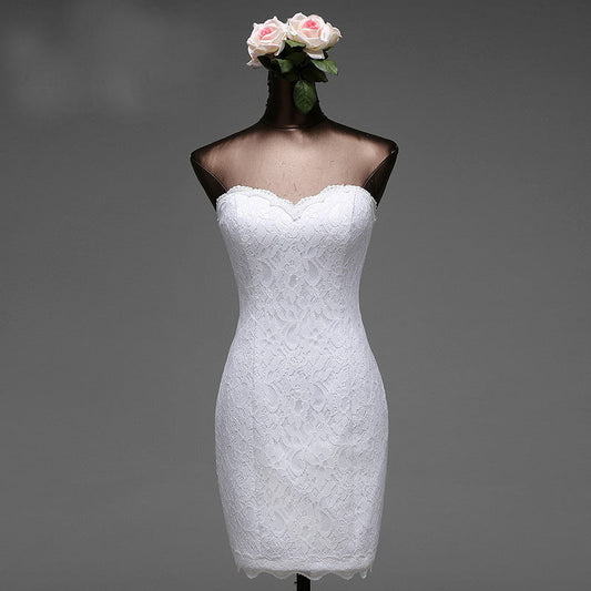 Lace Off Shoulder Midi Wedding Dress - DunbiBeauty, LLC