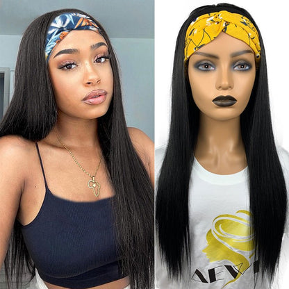 Long Straight Hair Gradient Color Chemical Fiber Headscarf Wig Headgear - DunbiBeauty, LLC