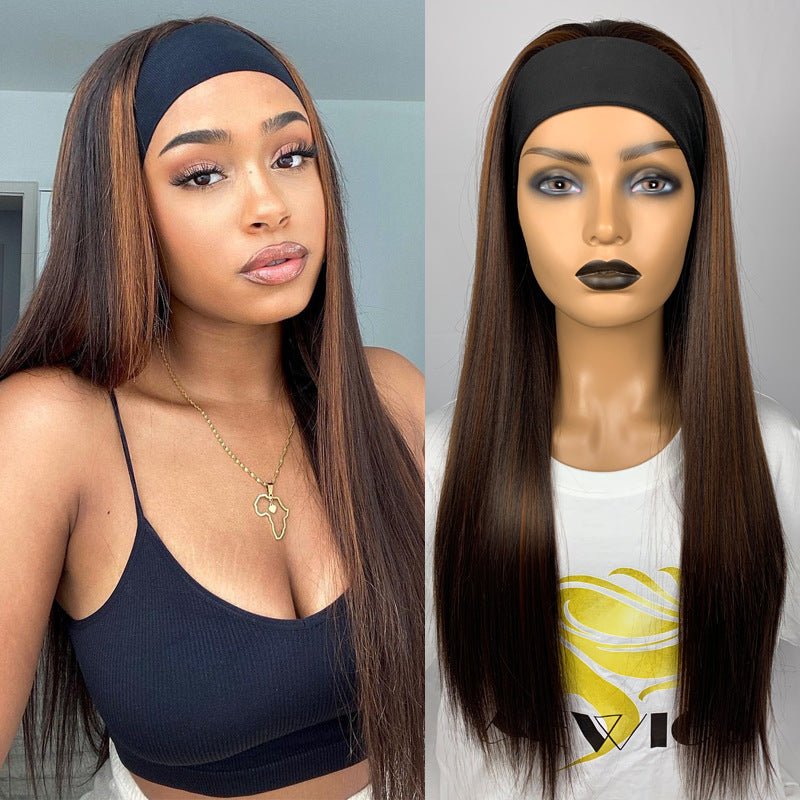 Long Straight Hair Gradient Color Chemical Fiber Headscarf Wig Headgear - DunbiBeauty, LLC