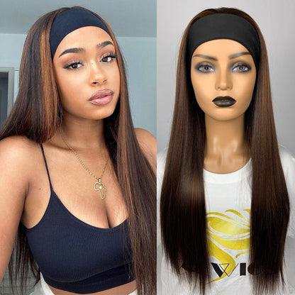 Long Straight Hair Gradient Color Chemical Fiber Headscarf Wig Headgear - DunbiBeauty, LLC