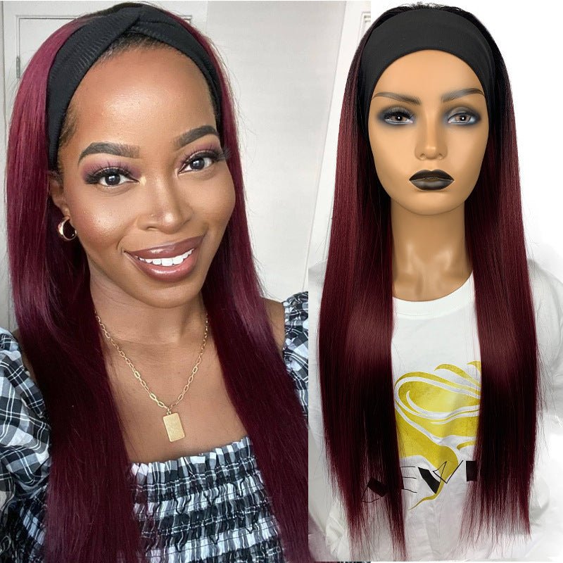 Long Straight Hair Gradient Color Chemical Fiber Headscarf Wig Headgear - DunbiBeauty, LLC