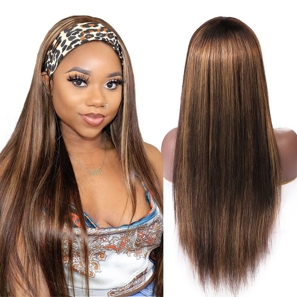 Long Straight Hair Gradient Color Chemical Fiber Headscarf Wig Headgear - DunbiBeauty, LLC