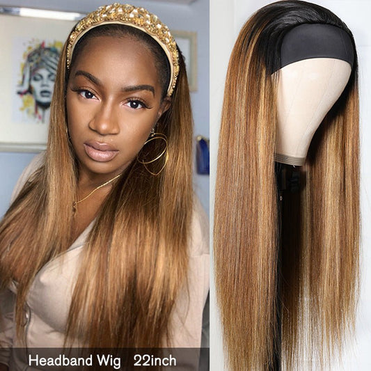 Long Straight Hair Gradient Color Chemical Fiber Headscarf Wig Headgear - DunbiBeauty, LLC